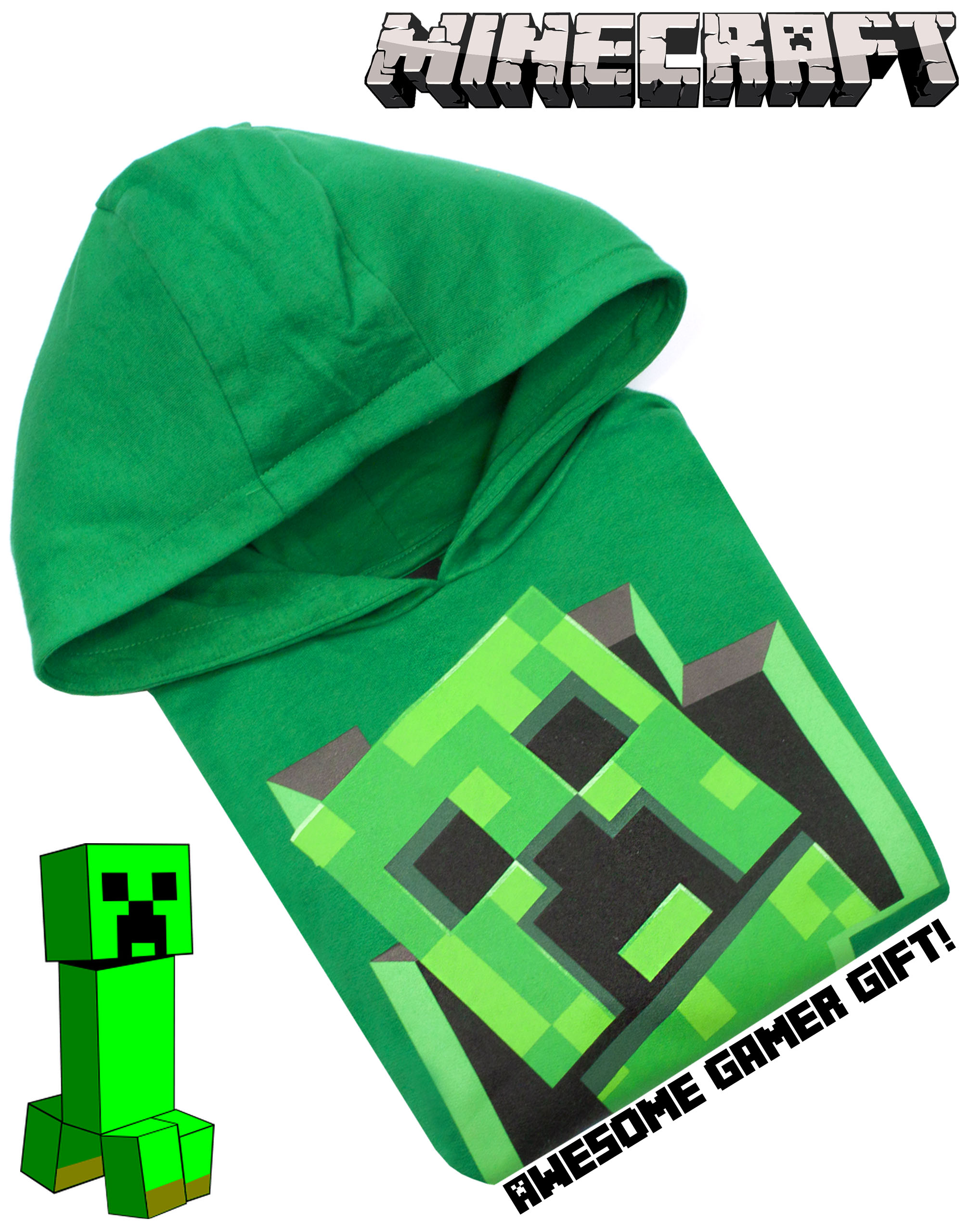 MINECRAFT CREEPER INSIDE Boys Green Hoodie Gamer Kids Hooded Sweater £